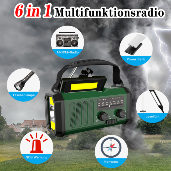 Portable Radio 10000Mah Solar Hand Crank Cell Phone Charger Emergency Radios AM/FM LED Flashlight Outdoor Indoor Light Night - Image 7