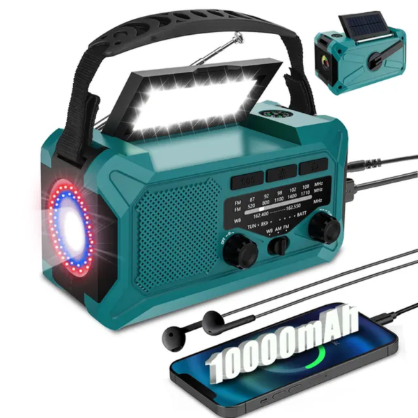 Portable Radio 10000Mah Solar Hand Crank Cell Phone Charger Emergency Radios AM/FM LED Flashlight Outdoor Indoor Light Night - Image 5