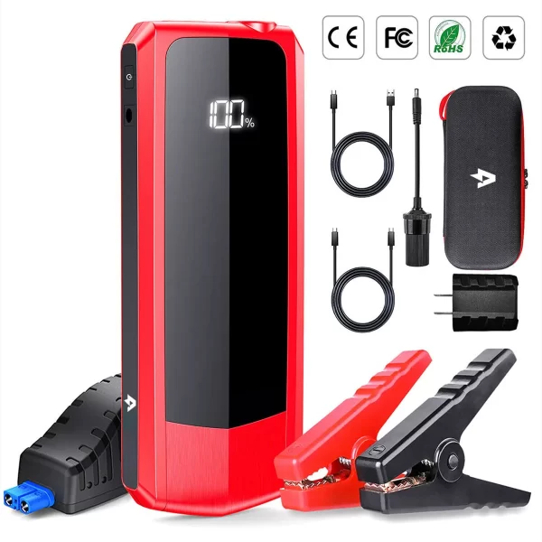 2000A 20000mAh Car Jump Starter Power Bank With LCD Display Dual USB Output QC3 0 Charging