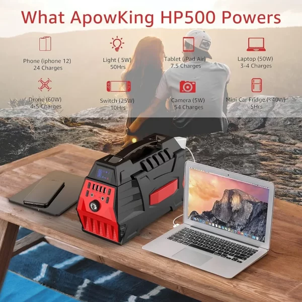 500W Portable Power Bank / Station, 296Wh Outdoor Solar Generator Backup Battery Pack with 110V/500W AC - Image 4