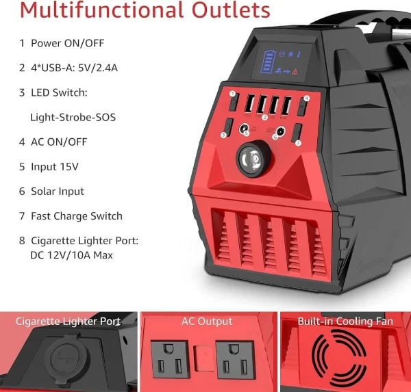 500W Portable Power Bank / Station, 296Wh Outdoor Solar Generator Backup Battery Pack with 110V/500W AC - Image 7