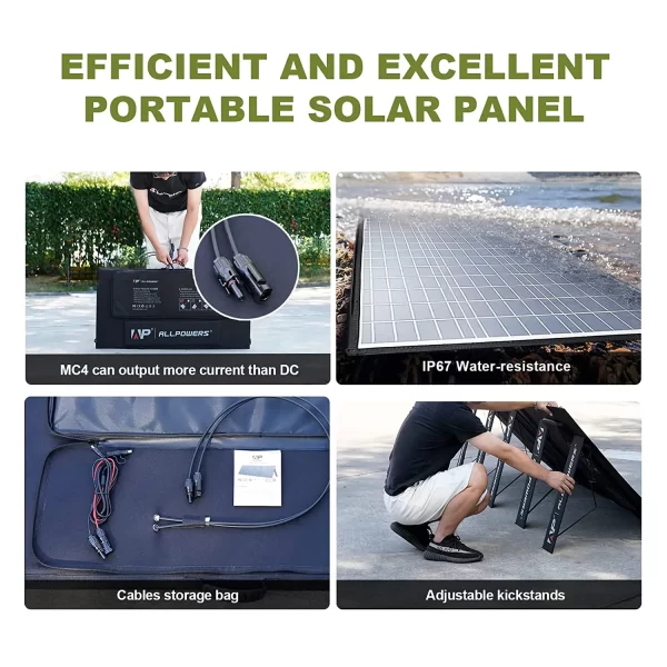 ALLPOWERS 400W 200W 140W 100W 60W Solar Charger Portable Waterproof Foldable Solar Panel for Camping RV 4