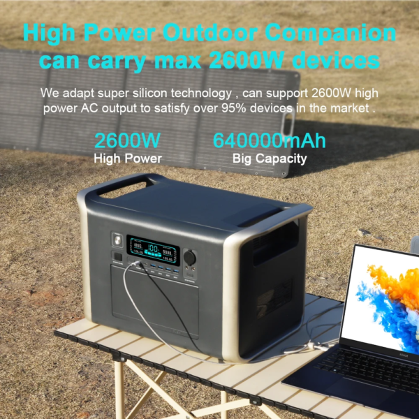2600W Portable Power Station with 400W 18V Foldable Solar Panel 2048Wh Lifepo4 Battery Energy Storage Supply Camping RV Outdoor - Image 5