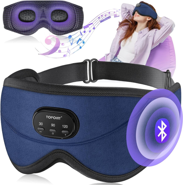TOPOINT Sleep Mask Headphones with Wireless Bluetooth 5.3, Eye Mask White Noise Headphones for Sleeping Mask Light Blocking, Timer, 14 Hours for Women Men, Travel, Meditation, Nap - Image 9