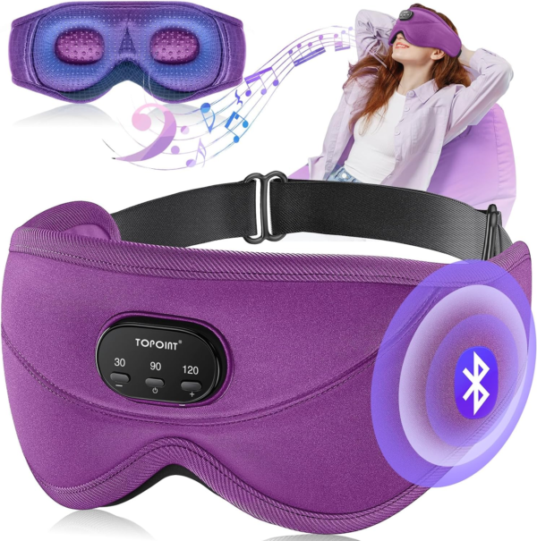 TOPOINT Sleep Mask Headphones with Wireless Bluetooth 5.3, Eye Mask White Noise Headphones for Sleeping Mask Light Blocking, Timer, 14 Hours for Women Men, Travel, Meditation, Nap - Image 11