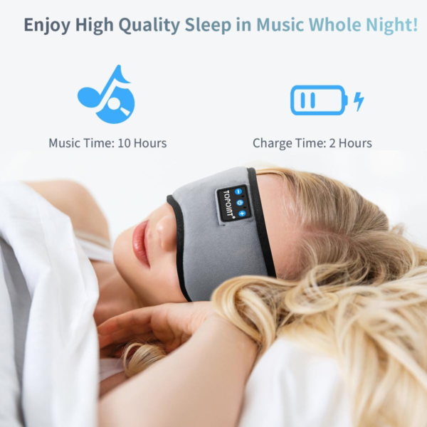 TOPOINT Sleep Mask Headphones with Wireless Bluetooth 5.3, Eye Mask White Noise Headphones for Sleeping Mask Light Blocking, Timer, 14 Hours for Women Men, Travel, Meditation, Nap - Image 3
