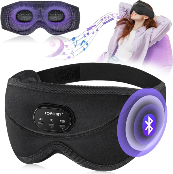 TOPOINT Sleep Mask Headphones with Wireless Bluetooth 5.3, Eye Mask White Noise Headphones for Sleeping Mask Light Blocking, Timer, 14 Hours for Women Men, Travel, Meditation, Nap - Image 8