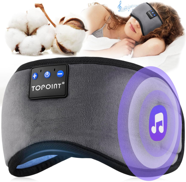 TOPOINT Sleep Mask Headphones with Wireless Bluetooth 5.3, Eye Mask White Noise Headphones for Sleeping Mask Light Blocking, Timer, 14 Hours for Women Men, Travel, Meditation, Nap - Image 7