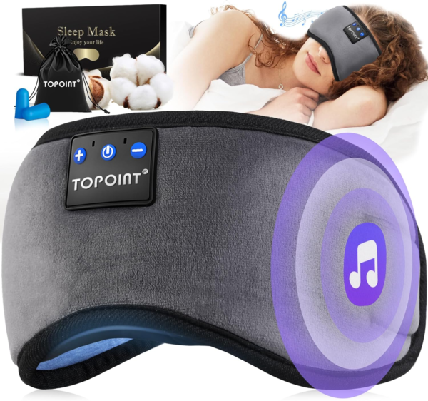 TOPOINT Sleep Mask Headphones with Wireless Bluetooth 5.3, Eye Mask White Noise Headphones for Sleeping Mask Light Blocking, Timer, 14 Hours for Women Men, Travel, Meditation, Nap - Image 6