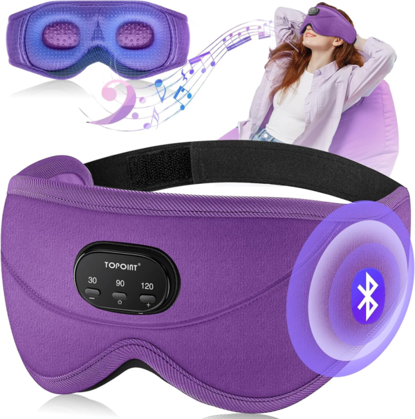 TOPOINT Sleep Mask Headphones with Wireless Bluetooth 5.3, Eye Mask White Noise Headphones for Sleeping Mask Light Blocking, Timer, 14 Hours for Women Men, Travel, Meditation, Nap - Image 10